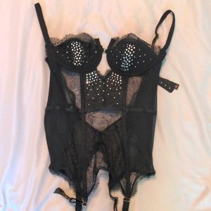 NWOT Black Lace Bustier with Rhinestone Embellishm